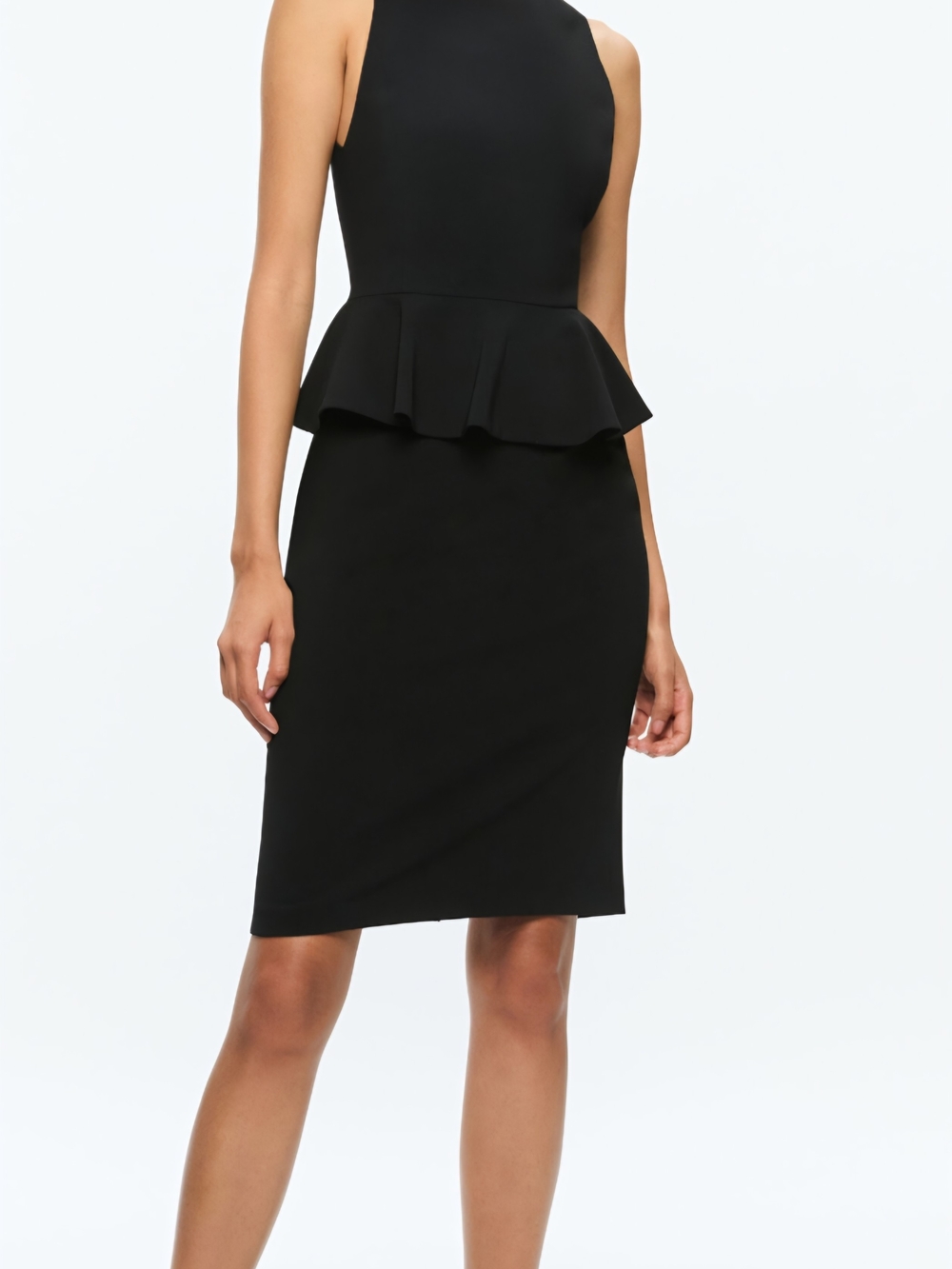 Alice + Olivia Black Sleeveless Poppy Peplum Midi Dress In Black Size M